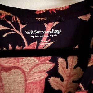 Soft Surroundings XL Black and Pink Floral Long-Sleeve Maxi Dress